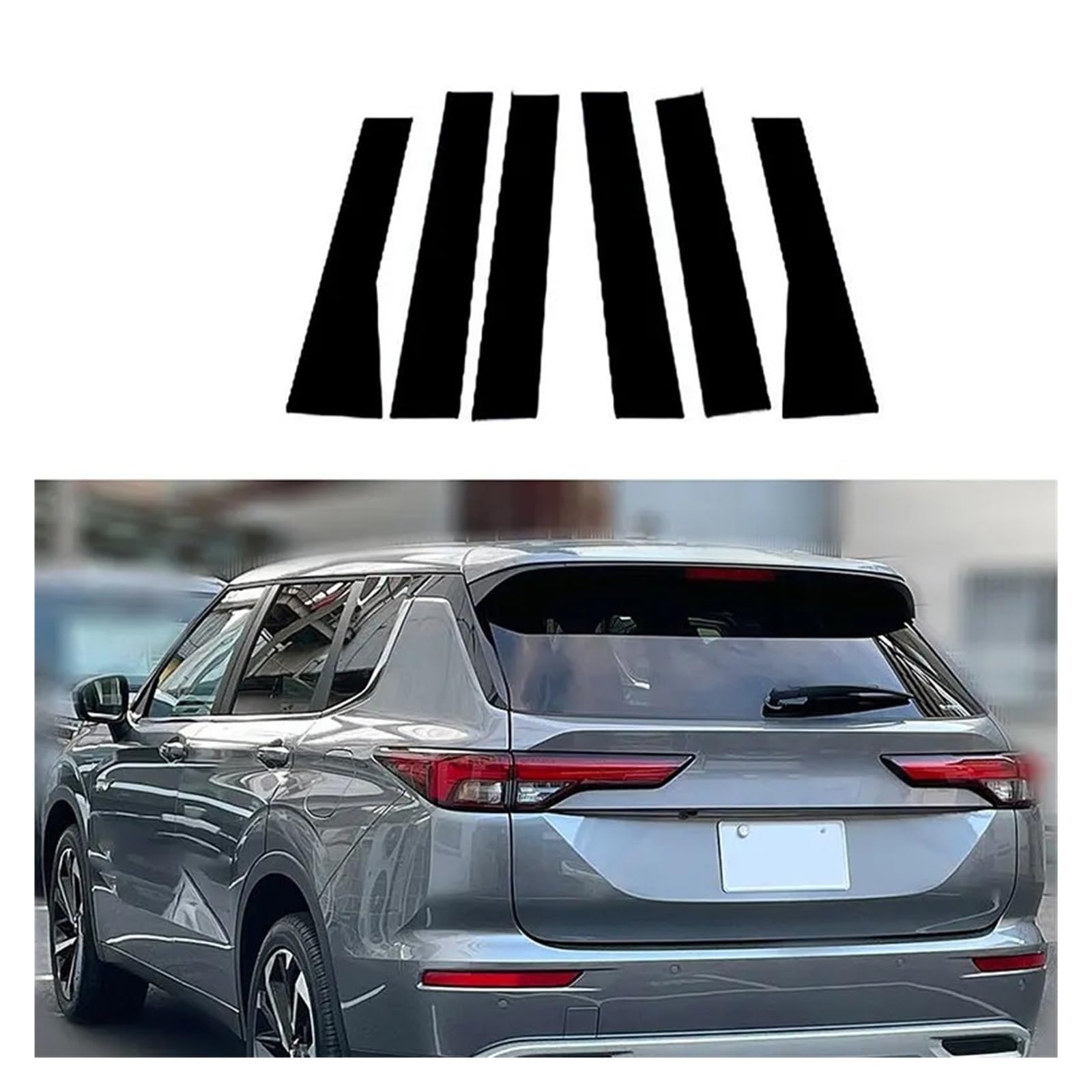 6 szt. naklejek na słupki szyb samochodowych i listwy wykończeniowe drzwi, pasujące do Mitsubishi, Outlander 2022-2023, połyskliwa czerń zabezpieczenie słupków okiennych