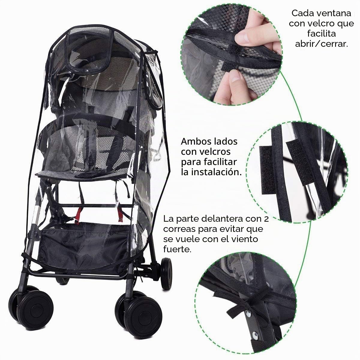 Protector de Lluvia para Silla de Paseo, con 3 Ventanas de Ventilación, Material EVA, Resistente al Viento y a la Nieve, Tamaño Mediano