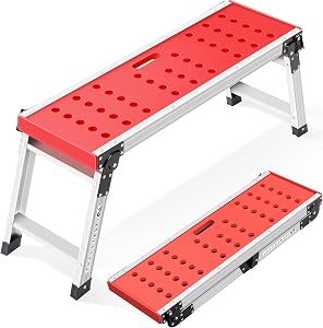 KINGRACK Folding Work Platform Step Ladder Aluminium Step Stool with Anti-Slip Rubber Feet Lightweight Stepladder with Safety Locks Portable Work Bench for Home Office Workshop Garage Load up to 330lb