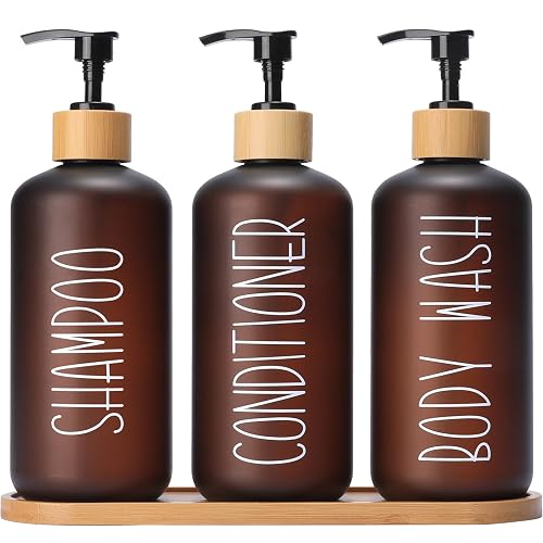 MOMEEMO Amber Shower Dispenser Set 3 PET Plastic Bottles
