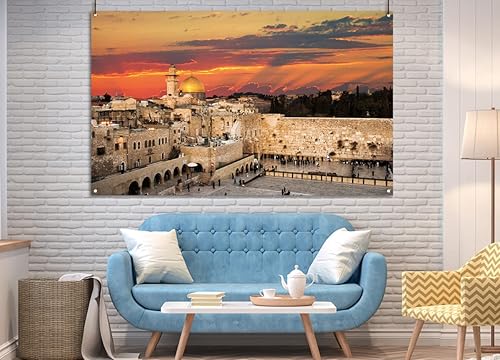 Miniatura 5 de Nepnuser Telón de fondo de cabina de fotos de paisaje urbano de Jerusalén, pared occidental, fondo de torre David para decoraciones de Sukkot Rosh