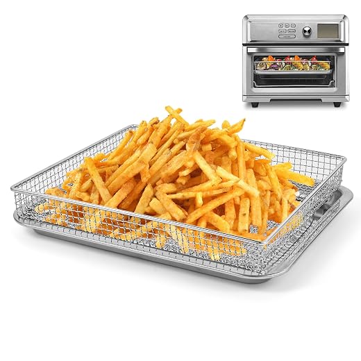 TOA-060 Air Fryer Basket for Oven, Stainless Steel Oven Air Fryer Basket and Tray Compatible with Cuisinart Air fryer TOA-060 and TOA-065, Non-stick Mesh Basket for Convection Toaster Oven