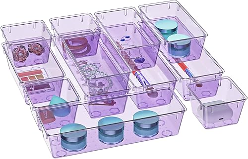 Miniatura 14 de WOWBOX Paquete de 12 organizadores de cajones transparentes, bandejas de almacenamiento de cajones de acrílico, contenedores de almacenamiento para