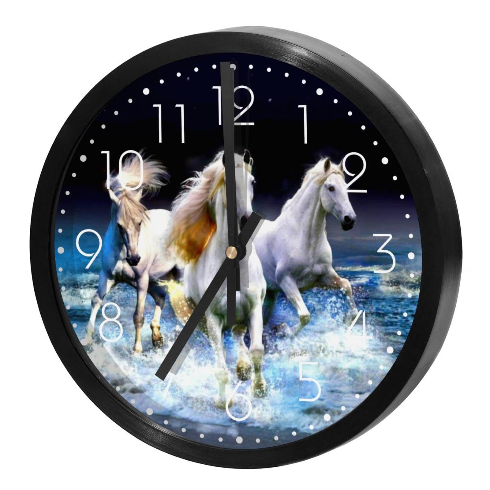 Wall Clock, Running Animal Horses 9.8 Inch Silent Non-Ticking Easy to Read Modern Decorative for Home Office School