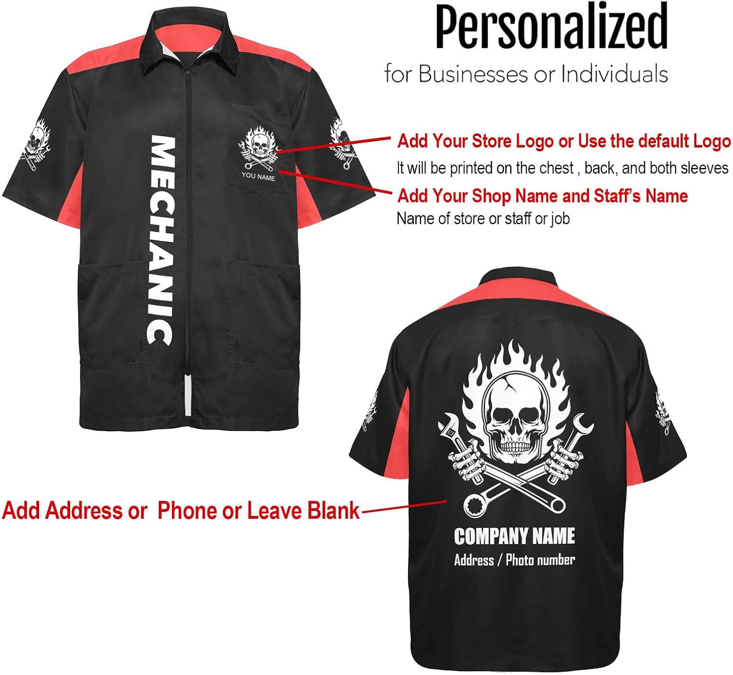 Personalized Mechanic Work Jacket with Logo – Short Sleeve Automotive Technician Zipper Workwear Uniform
