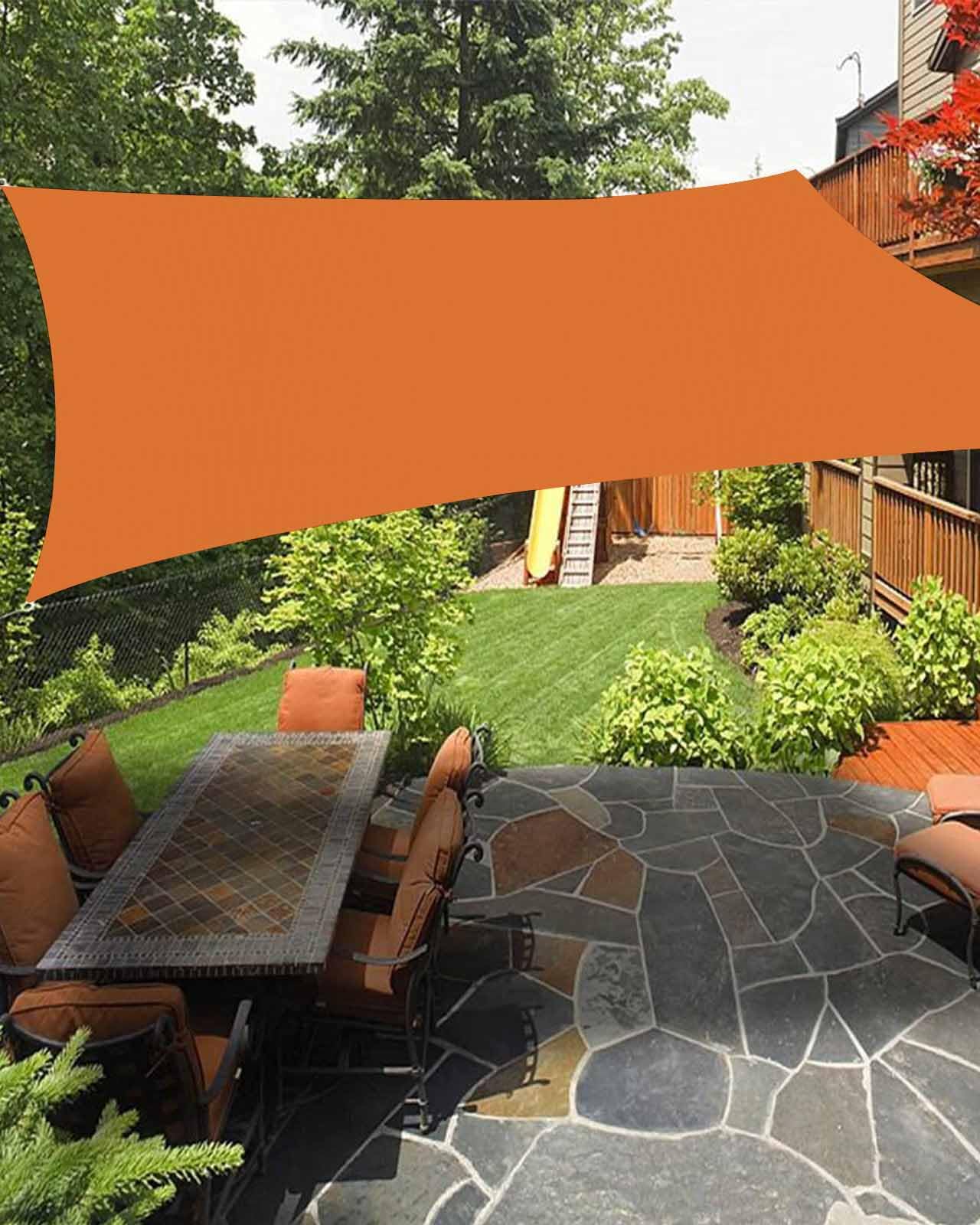 Orange Sun Shade Sail Waterproof Rectangle, UV Block Sail Shade Canopy Awning Outdoor Oxoford Privacy Shade Cover for Patio Pergola Deck Backyard 14'x18' Pure Orange Solid Color Simple Minimalism Art