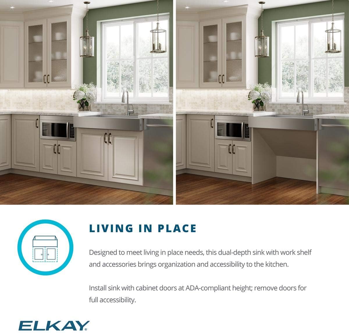 Elkay Dart Canyon ELDSSF30279DBG Stainless Steel 29-7/8" x 27-1/4" x 9-5/8", Single Bowl Farmhouse ADA Workstation Sink