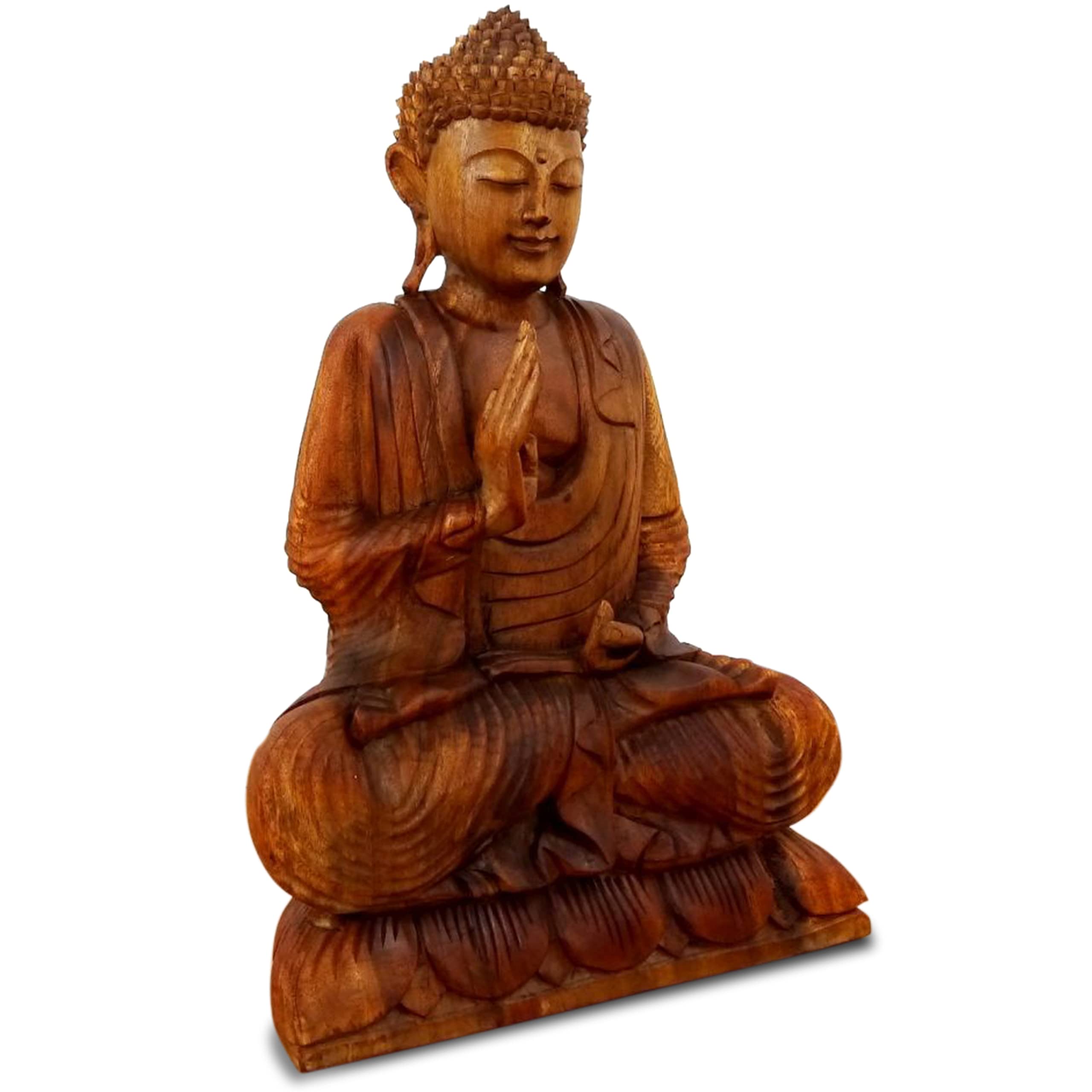 livasia Bouddha en Bois de Bali, Statue bouddhique, Sculpture en Bois Massif, Durable et Fait Main (50 cm)