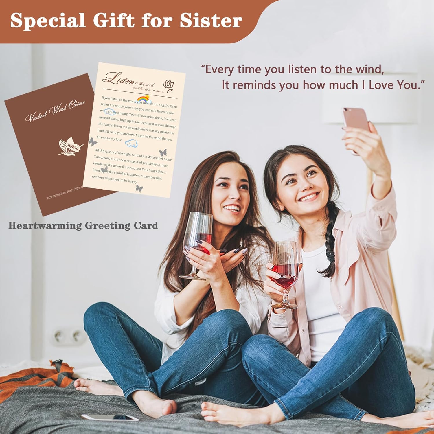 Sister Gifts, Sister Birthday Gift, 32" Sister Butterfly Wind Chimes, Sisters Gifts from Sister for Christmas Mothers Day - Image 3