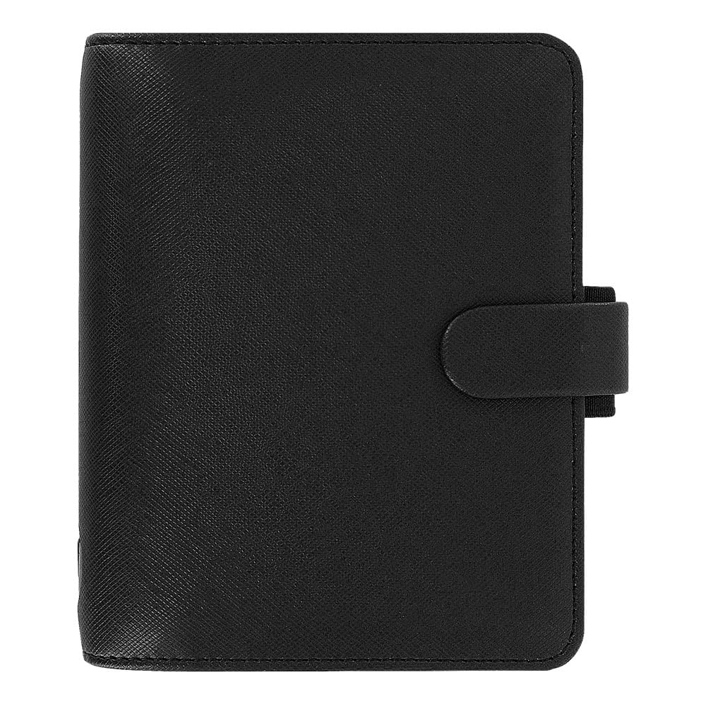 Filofax Agenda settimanale 2025 in saffiano, formato tascabile, colore nero, effetto pelle, 6 anelli, visualizzazione settimanale, multilingue, C022468-25