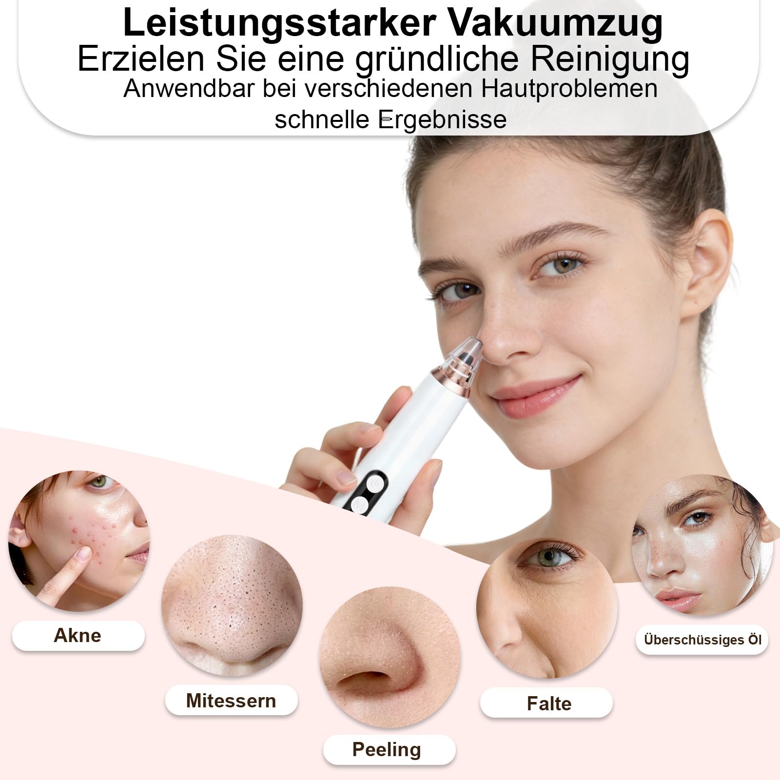 Mitesserentferner Porenreiniger Porensauger mit Sichtbarem Wassertank 4 Nadeln, 6 Aufsätze 3 Heizstufen, Elektrisches Pickel Ausdrücken Werkzeug 5 Modi,Wiederaufladbarer Blackhead Remover für Skincare