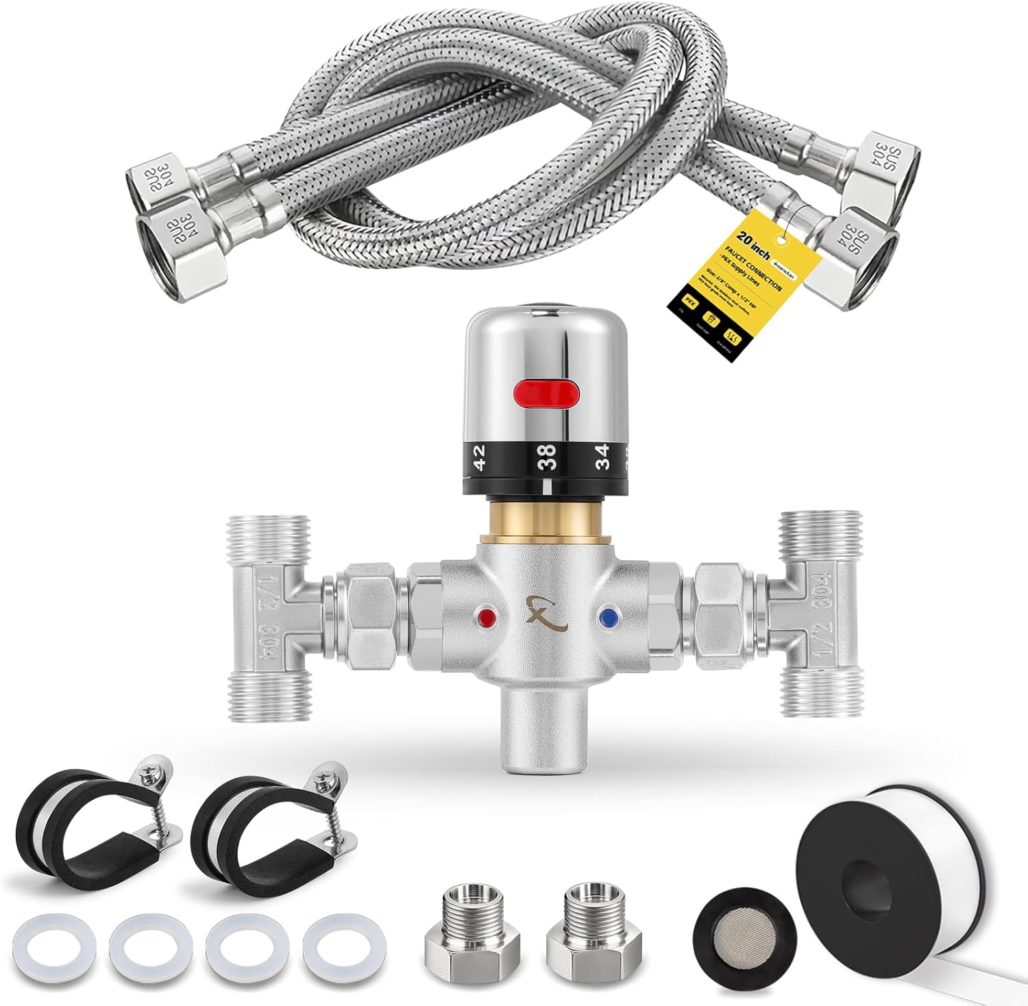 Adjustable Temperature Bypass Sensor Valve Kit for Instant Hot Water Recirculating System, 304 Stainless Steel Replacement for the Plastic Bridge Valve, Compatible with 500800, 500805