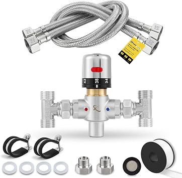 Adjustable Temperature Bypass Sensor Valve Kit for Instant Hot Water Recirculating System, 304 Stainless Steel Replacement for the Plastic Bridge Valve, Compatible with 500800, 500805