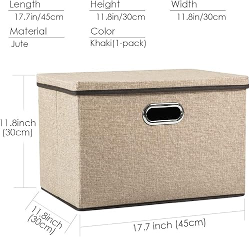 Miniatura 154 de PRANDOM Contenedor de almacenamiento plegable con tapa, caja de almacenamiento plegable de tela, cesta organizadora con tapa, para el hogar, Beige