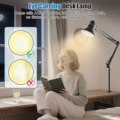 Miniatura 6 de Lámpara de escritorio con abrazadera LED, lámpara de escritorio con brazo oscilante ajustable de 360, luz de abrazadera con bombilla LED que cuida
