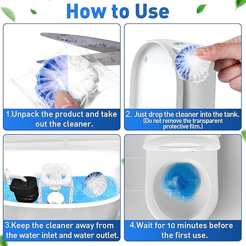 Miniatura 3 de Qualirey Paquete de 100 pastillas limpiadoras automáticas para inodoro, inodoro, de larga duración, para baño, color azul y blanco