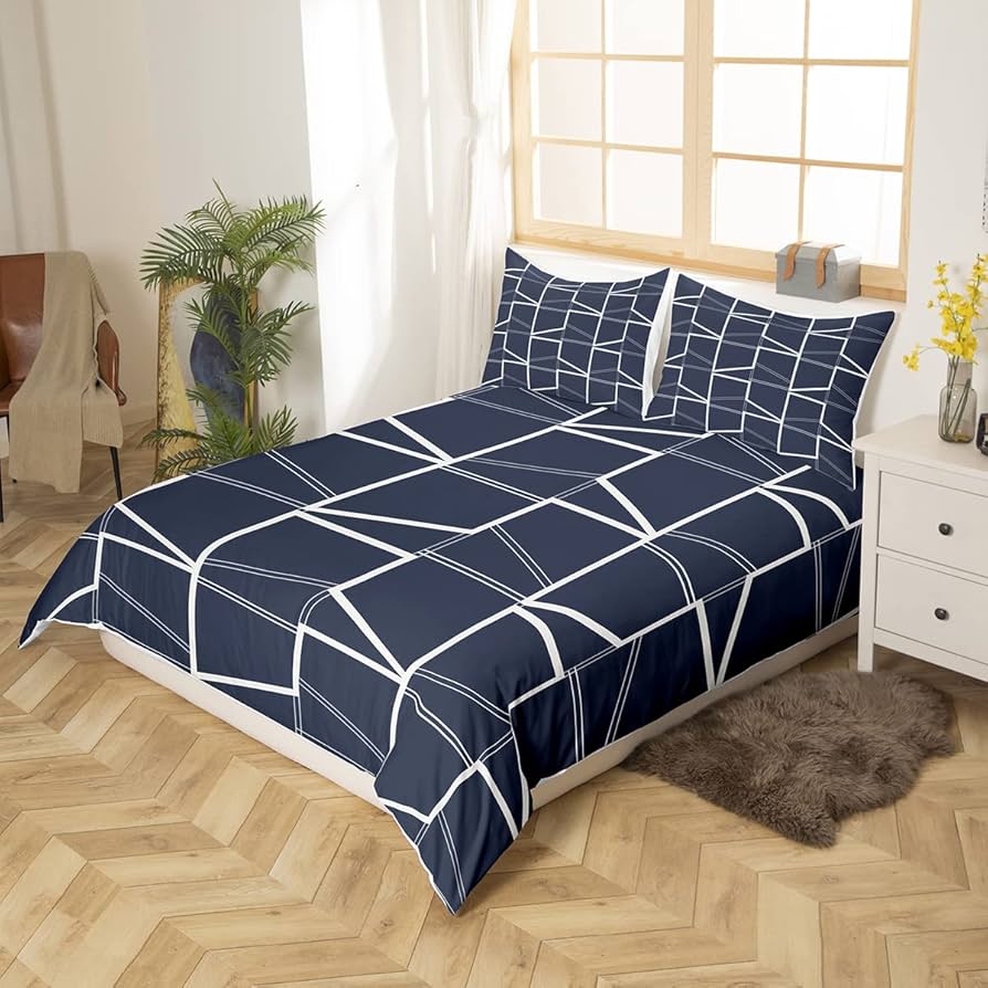 ネイビー幾何学模様布団セット Amazon｜Erosebridal ネイビーブルー 幾何学模様 寝具 布団カバー