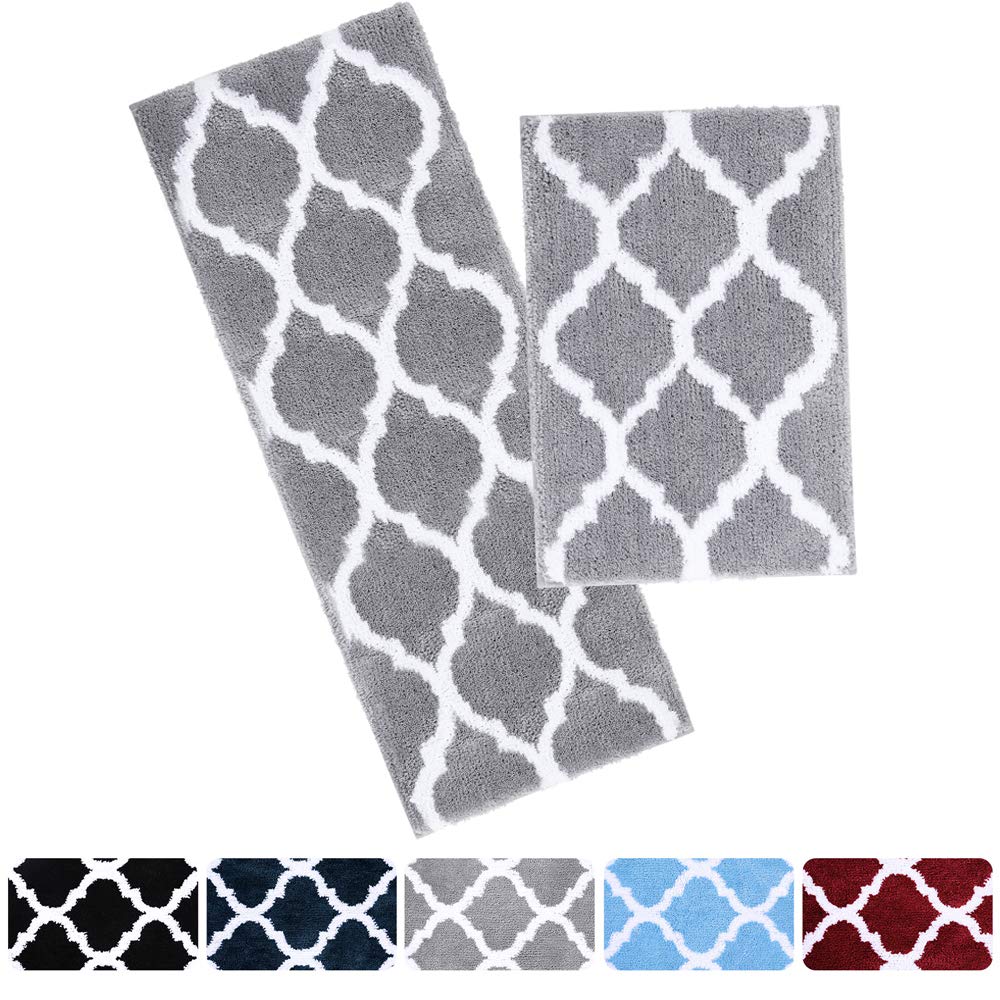 Homaxy Set di 2 tappetini da bagno antiscivolo, morbidi a pelo lungo, in microfibra, set da 2 pezzi, colore grigio, 40 x 60 cm + 40 x 120 cm