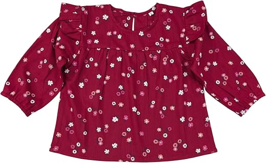 HuggleBug Girls’ Cotton Rayon Floral Top with Ruffle Design | Soft, Breathable, Stylish and Comfortable Casual Wear for Kids