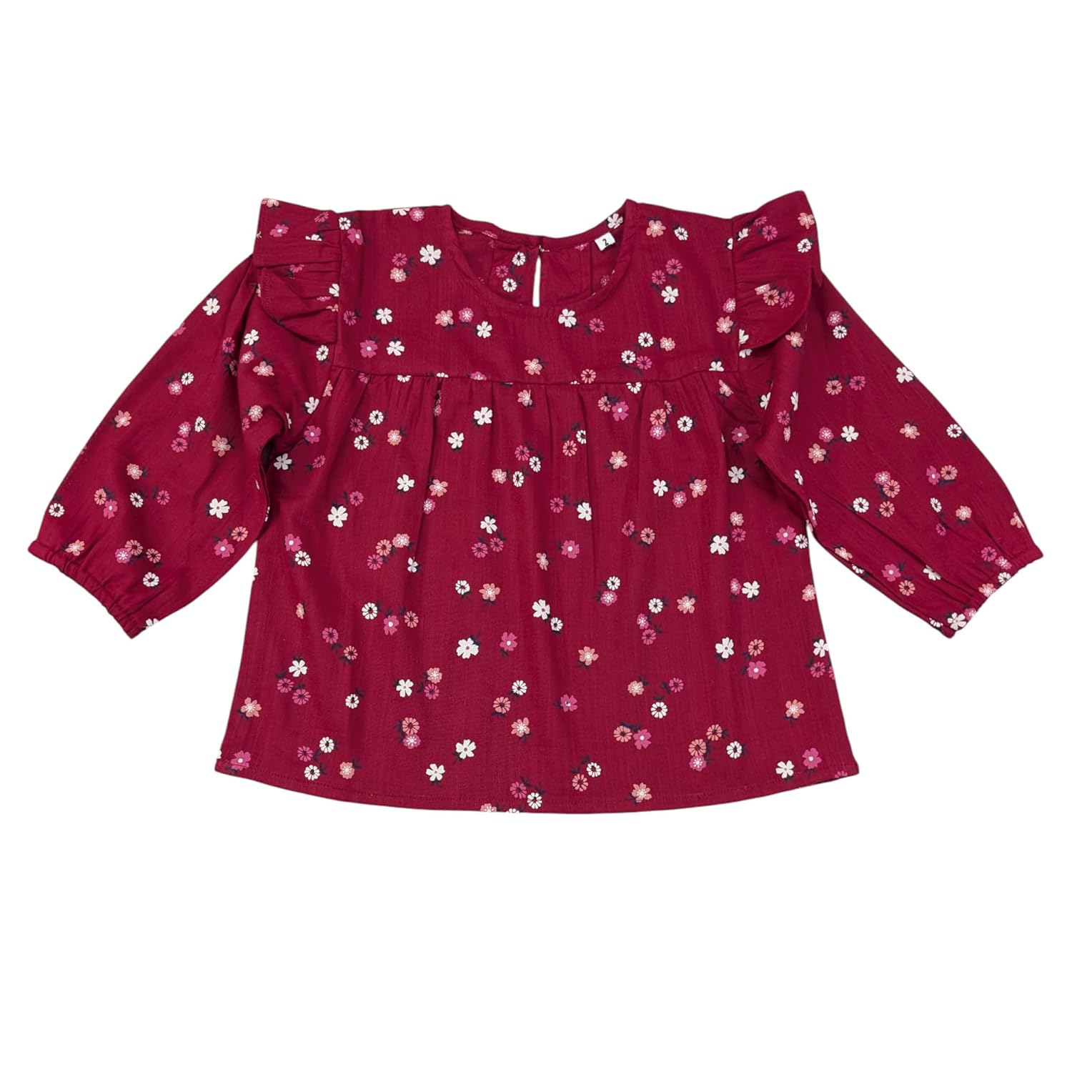 HuggleBug Girls’ Cotton Rayon Floral Top with Ruffle Design | Soft, Breathable, Stylish and Comfortable Casual Wear for Kids