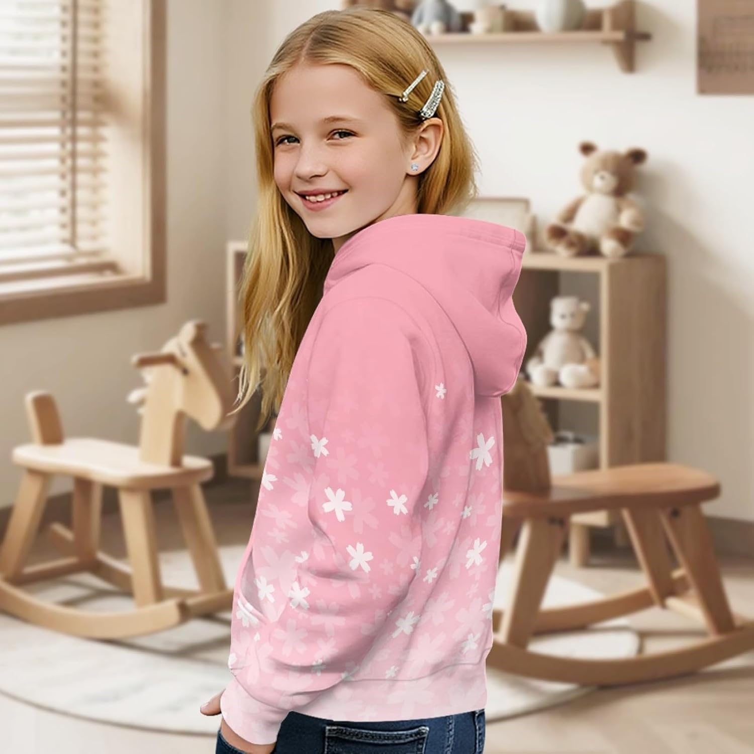 Girls Casual Pullover Hoodies Hooded Sweatshirts Tops Blouse with Pocket Age 6-16