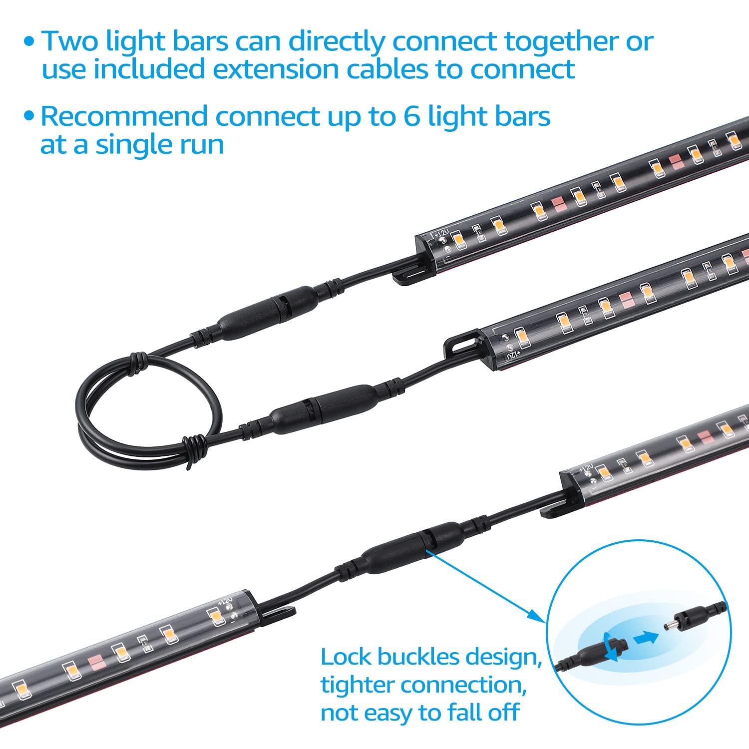 TORCHSTAR Kit di illuminazione a LED (4) barre luminose collegabili da 30,5 cm + sensore di movimento + adattatore di alimentazione UL, 600 lm, ingresso 100-240 V, per armadietti sotto armadietti