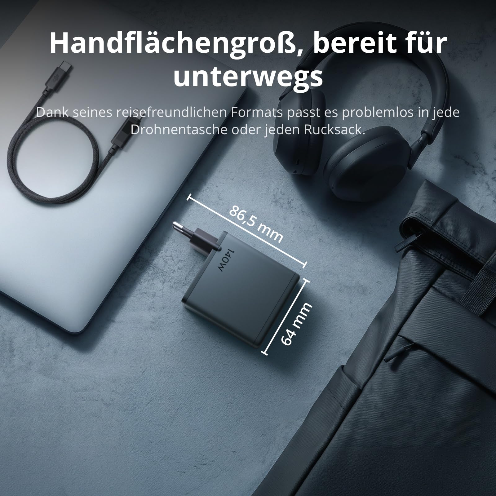 DJI Power 140W GaN Lade-Combo, inkl. 7-A-Kabel mit digitaler Anzeige (1 m) | 140 W Ausgangsleistung, 3 Anschlüsse, intelligente Temperaturregelung, Schnellladen, PD 3.1, Laptop Ladegerät
