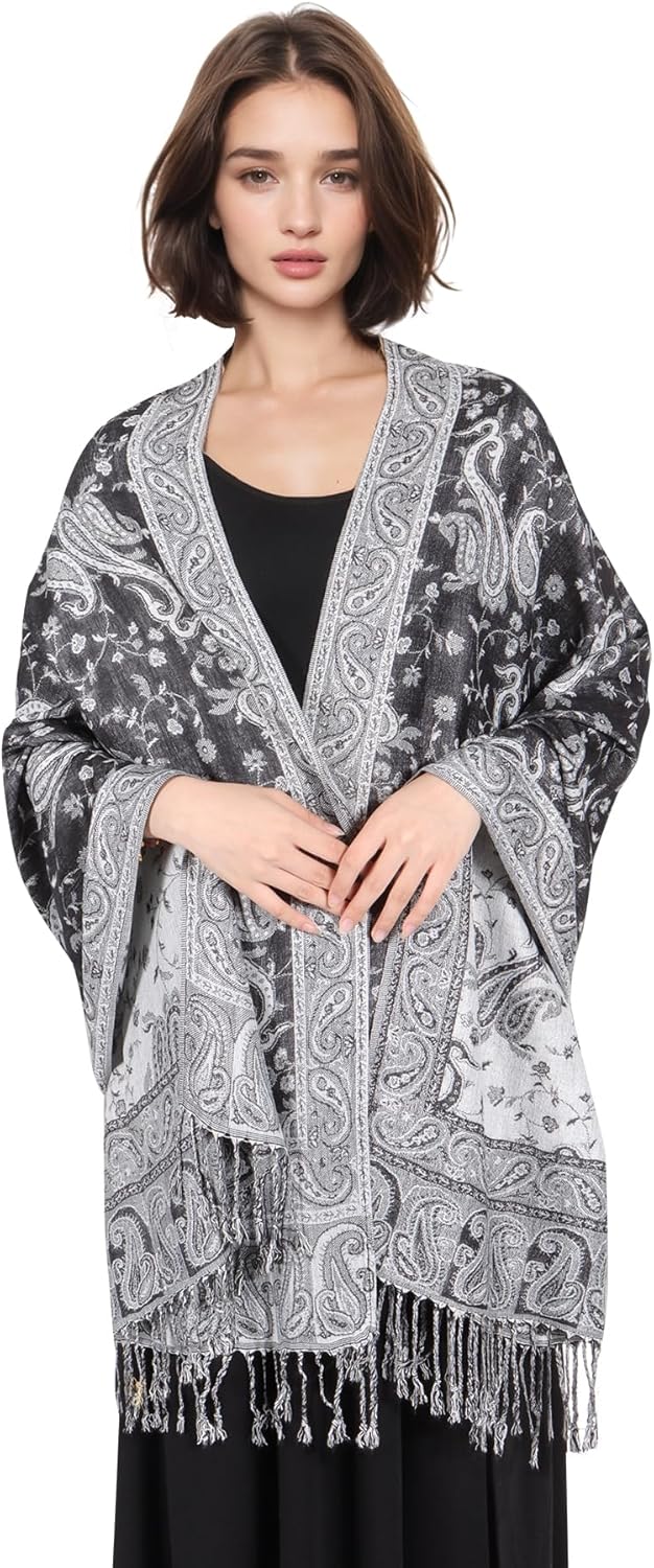MUQU Women Pashmina Shawls and Wraps Scarf Soft Silky Reversible Paisley Scarves Shawl for Women - Image 6
