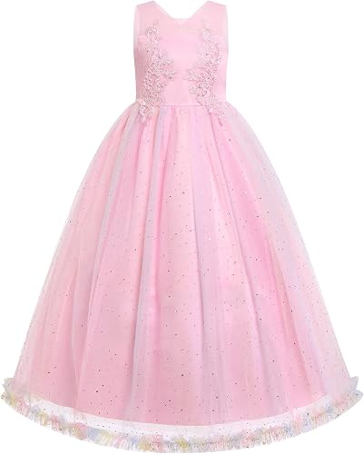 Flower Girl Formal Maxi Wedding Dress Floral Embroidery 7t 8t 9t 10t 11t 12t Fir