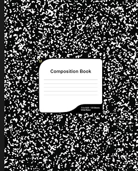 Composition Notebook Wide Ruled, Black Marble, 120 pages, 7.5 x 9.5 inches