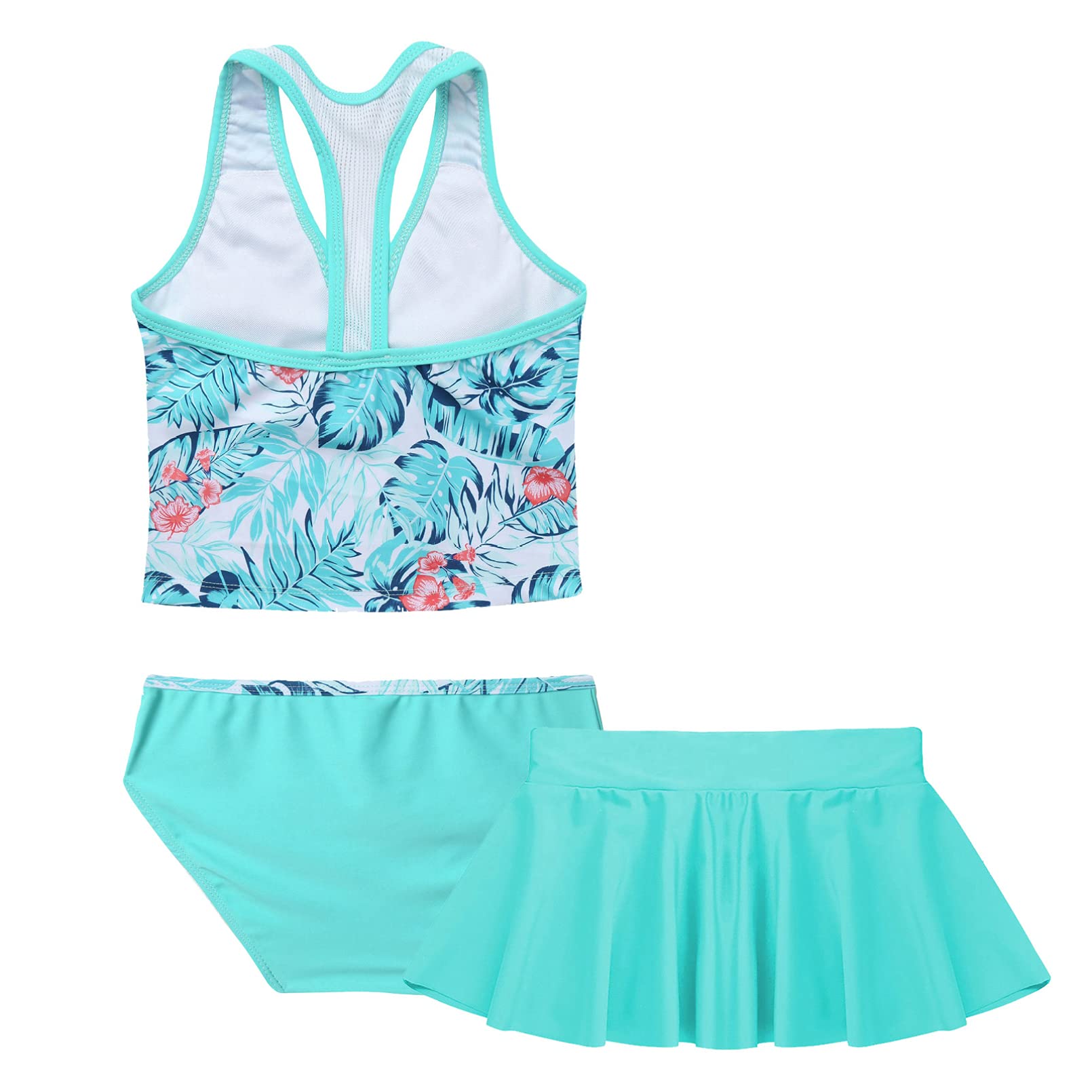 Kaerm Kids Girls 3Pcs Tankini Set Swimwear Halter Crop Top with Briefs Boyshorts Ethnic Pattern Print Swimsuit Colorful Tie Dye 4 Years