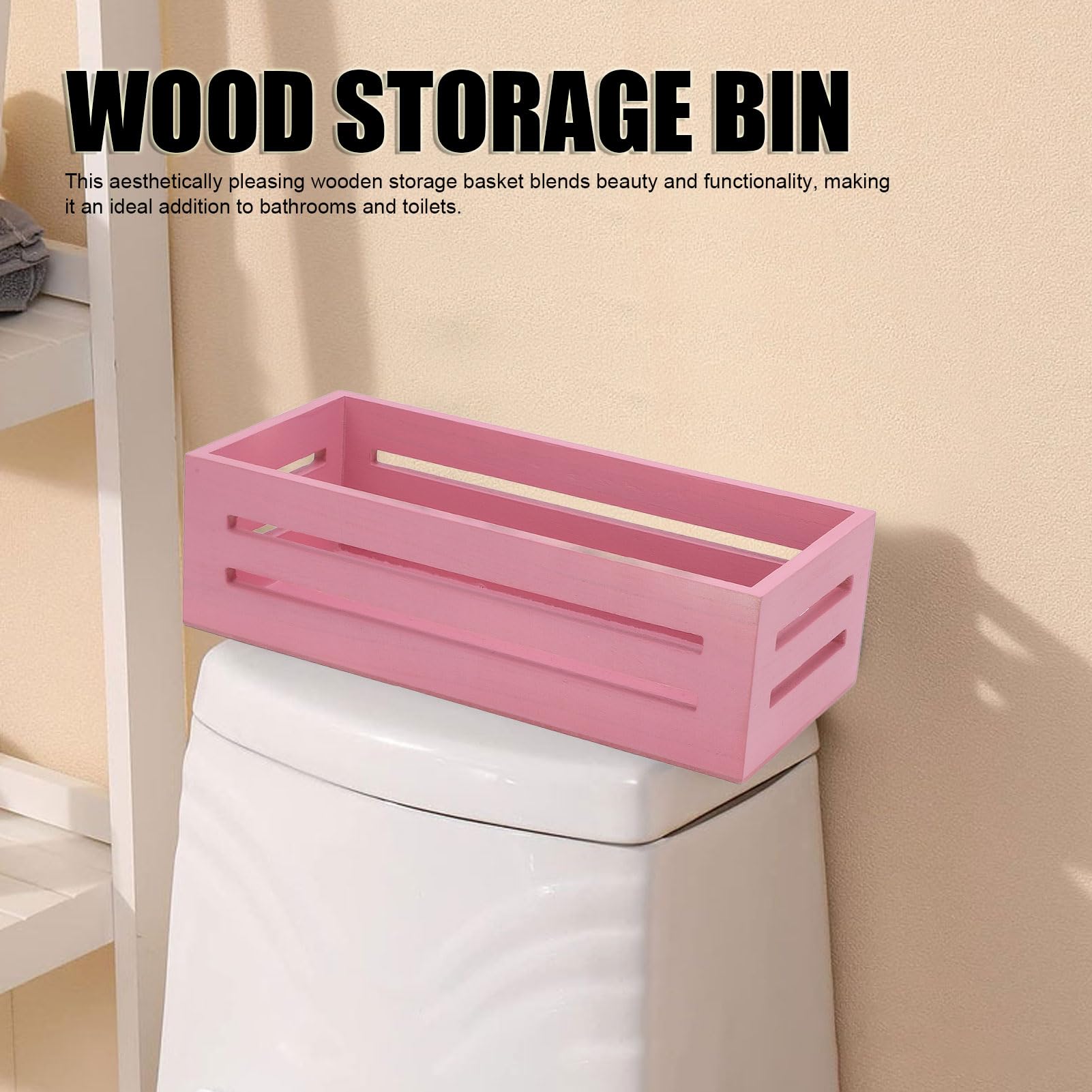 Wooden Storage Basket, Multifunctional Pink Organizer for Toilet Paper, Bathroom Organization