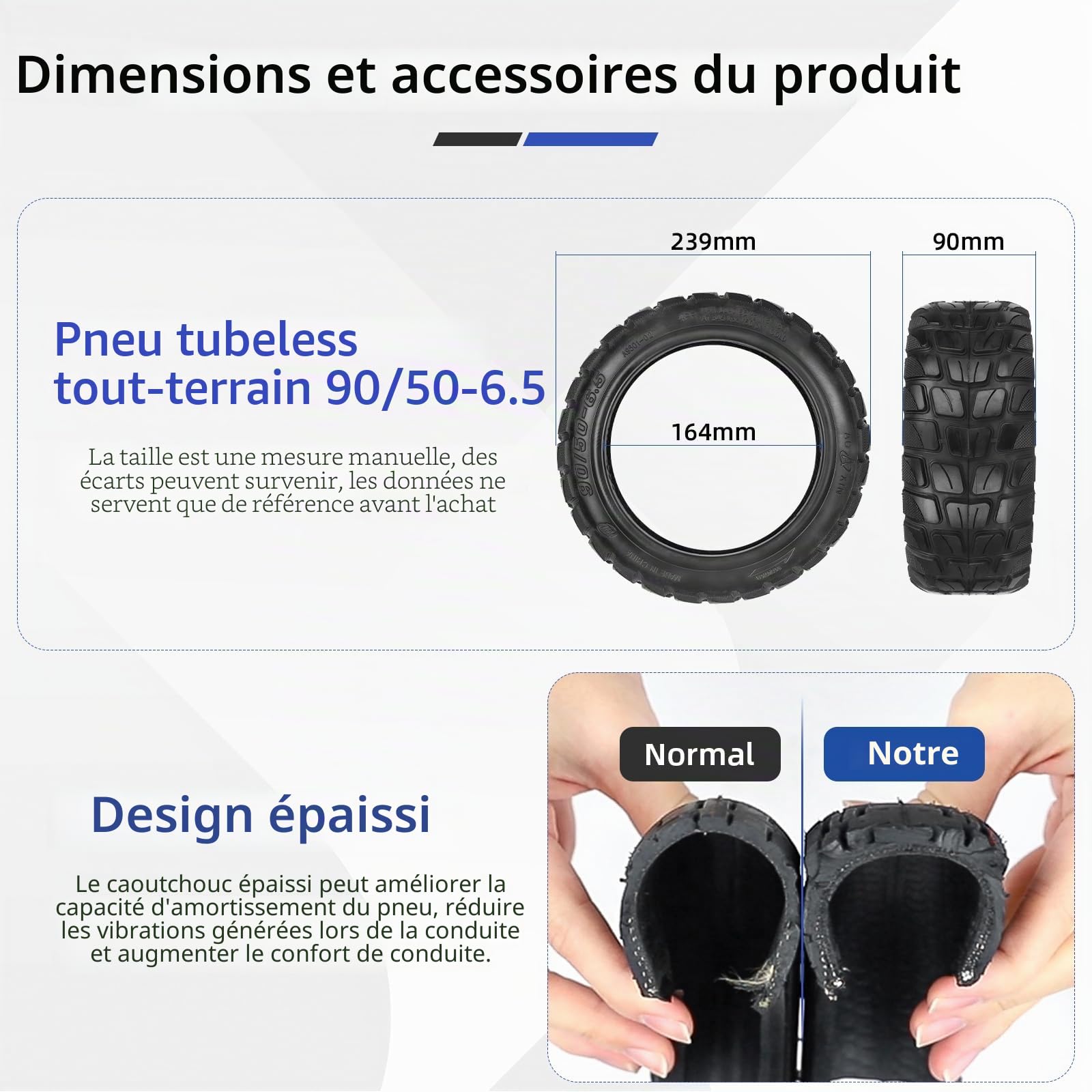 Pneu hors route tubeless 90/50-6,5 pour pneu arrière du scooter électrique Kukirin M5 Pro