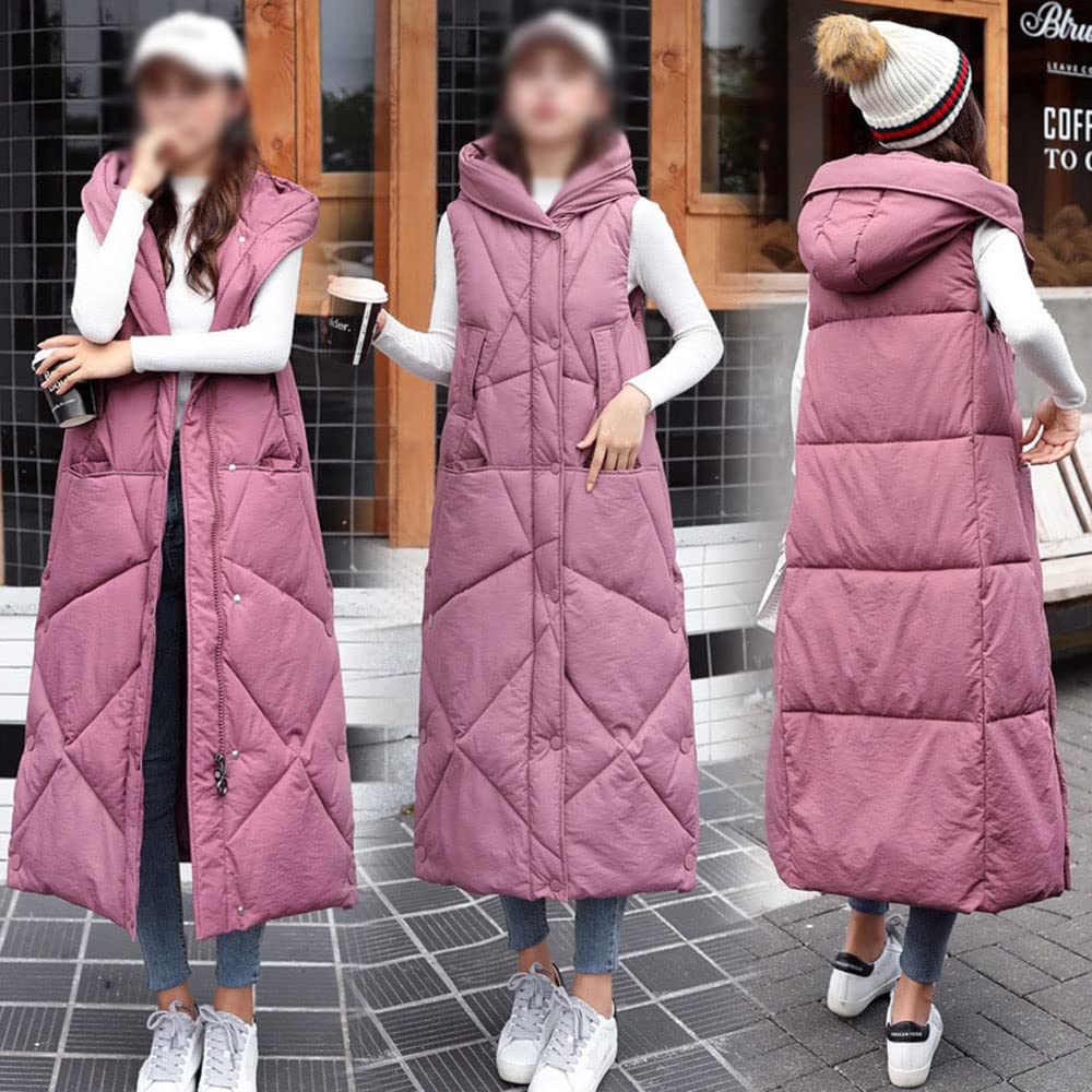 Gilet in Piumino Donna Gilet Trapuntato Autunno Invernali Smanicato Piumino Canottiera Mode Leggermente Imbottito Giacca con Cappuccio Gilet con Tasche Casual con Cerniera Outerwear,Rosa,XL
