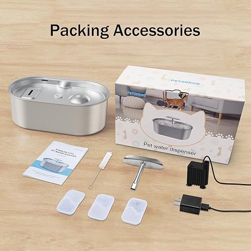 Miniatura 7 de Fuente de agua para gatos, fuente automática de acero inoxidable de 3.2L108 onzas, dispensador de agua para perros, bomba ultrasilenciosa de doble