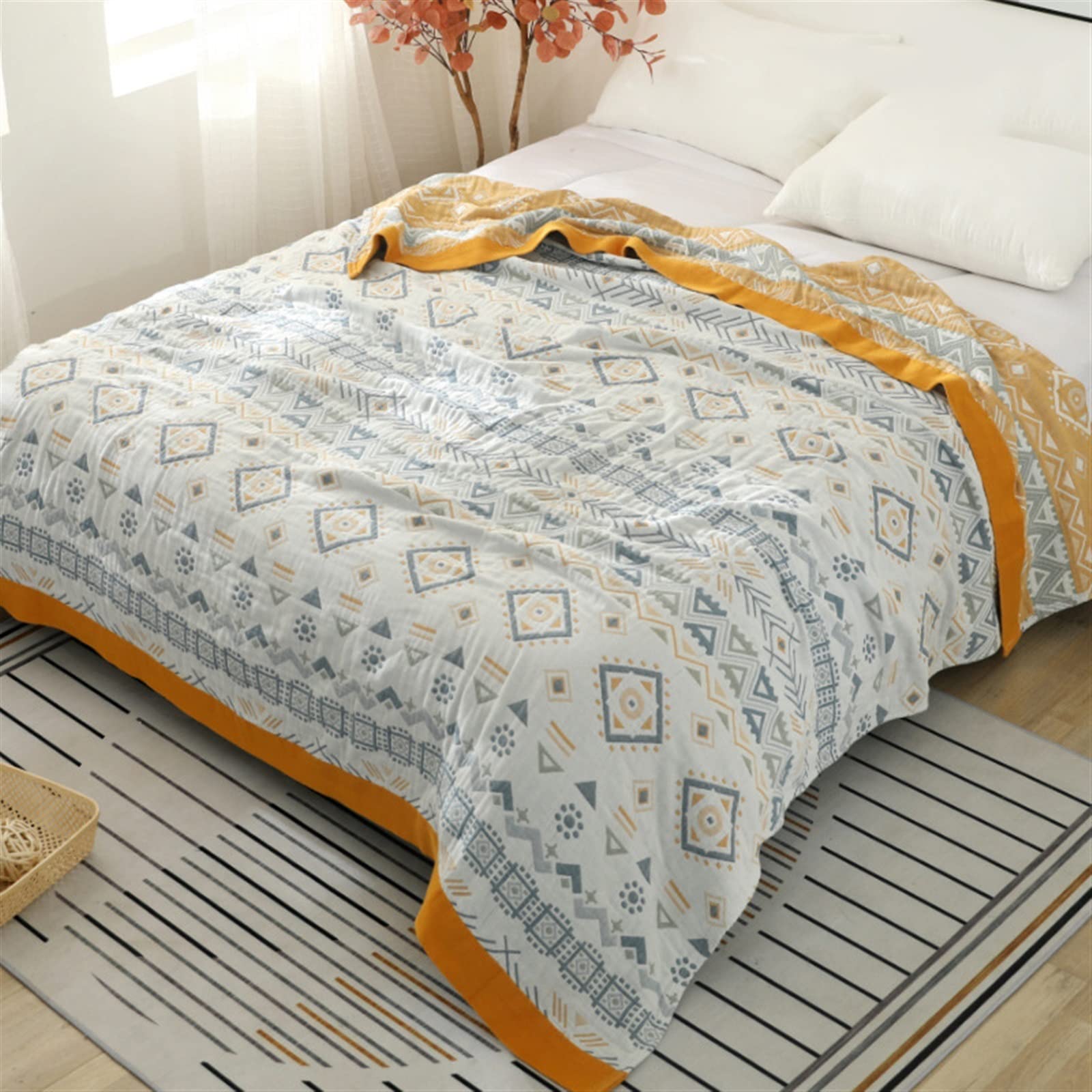 DieffematicMT Mantas para Sofa Manta de Ocio Gasa de algodón geometría sofá Toalla Verano Individual Doble Siesta Manta Suave Fresco edredón Cama Manta