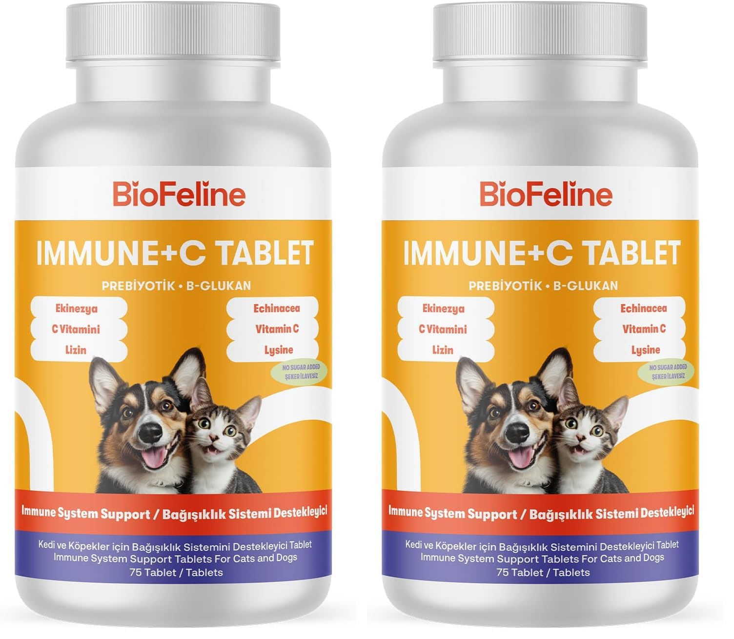 Biofeline Immune C Tablet ve Kedi ve Köpekler İçin Bağışıklık Sistemi Desteği ve 75 Tablet (2 paketi)