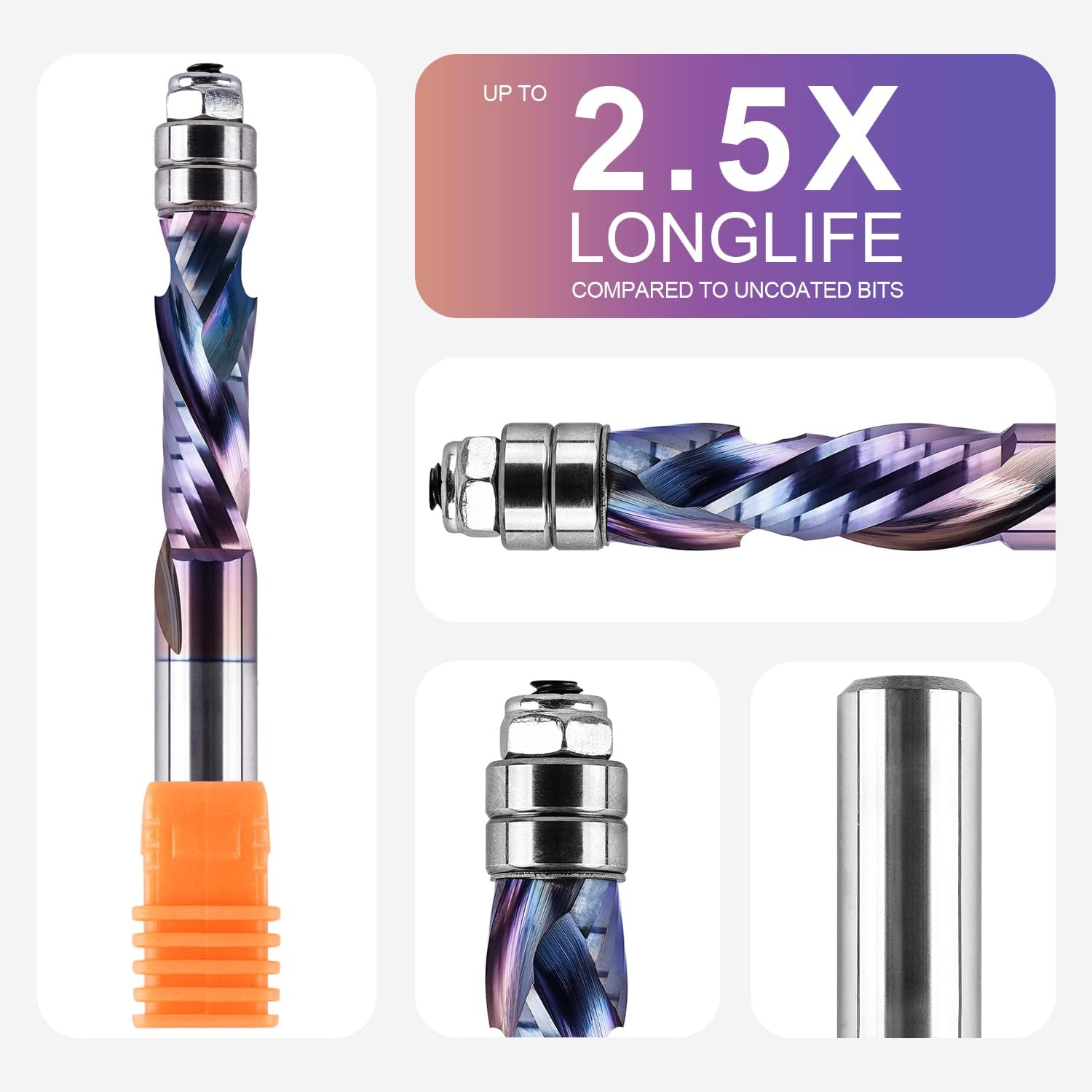 SpeTool Solid Carbide Compression Spiral Flush Trim Router Bit 1/2 Inch Shank with TAC Coating, Extra Long Bottom Bearing Flush Cut Router Bits 1/2 Shank for Woodworking Template Pattern Trimming