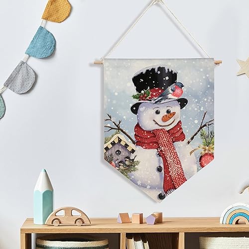 Miniatura 2 de Banderín colgante de muñeco de nieve, decoración de pared, invierno, Navidad, pájaros, bayas de acebo, decoración de nieve, bandera colgante para