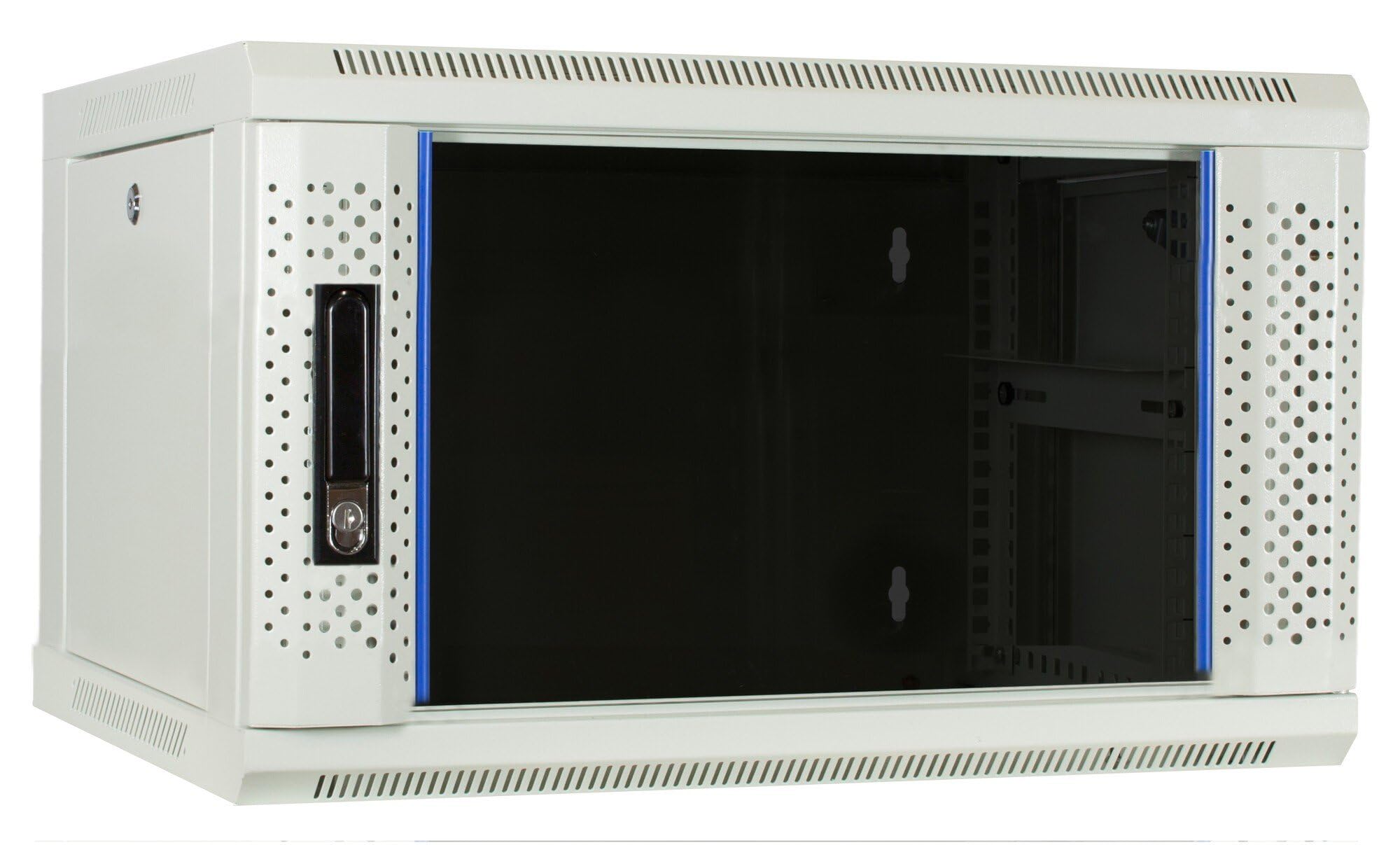 Szafka serwerowa 6 HE, obudowa ścienna, ze szklanymi drzwiami, biała, (szer. x gł. x wys.) 600 x 450 x 367 mm