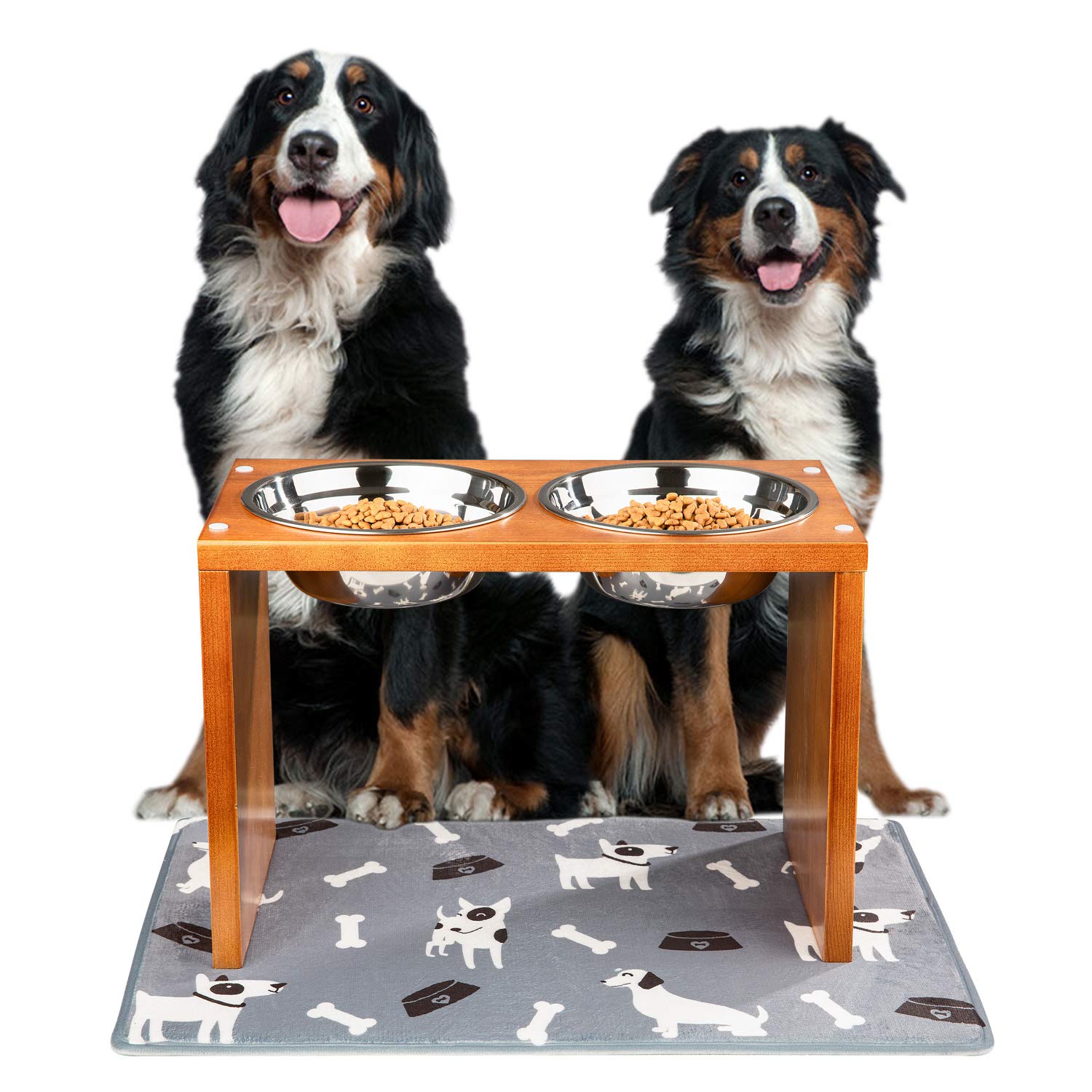 Yangbaga Elevated Dog Bowls, Raised Dog Bowls with Stainless Steel Dog Bowls, Came with Anti-Slip Feet for The Stand and Noise Preventing Bulges for Bowls (17.52*11.61*4.13 in)