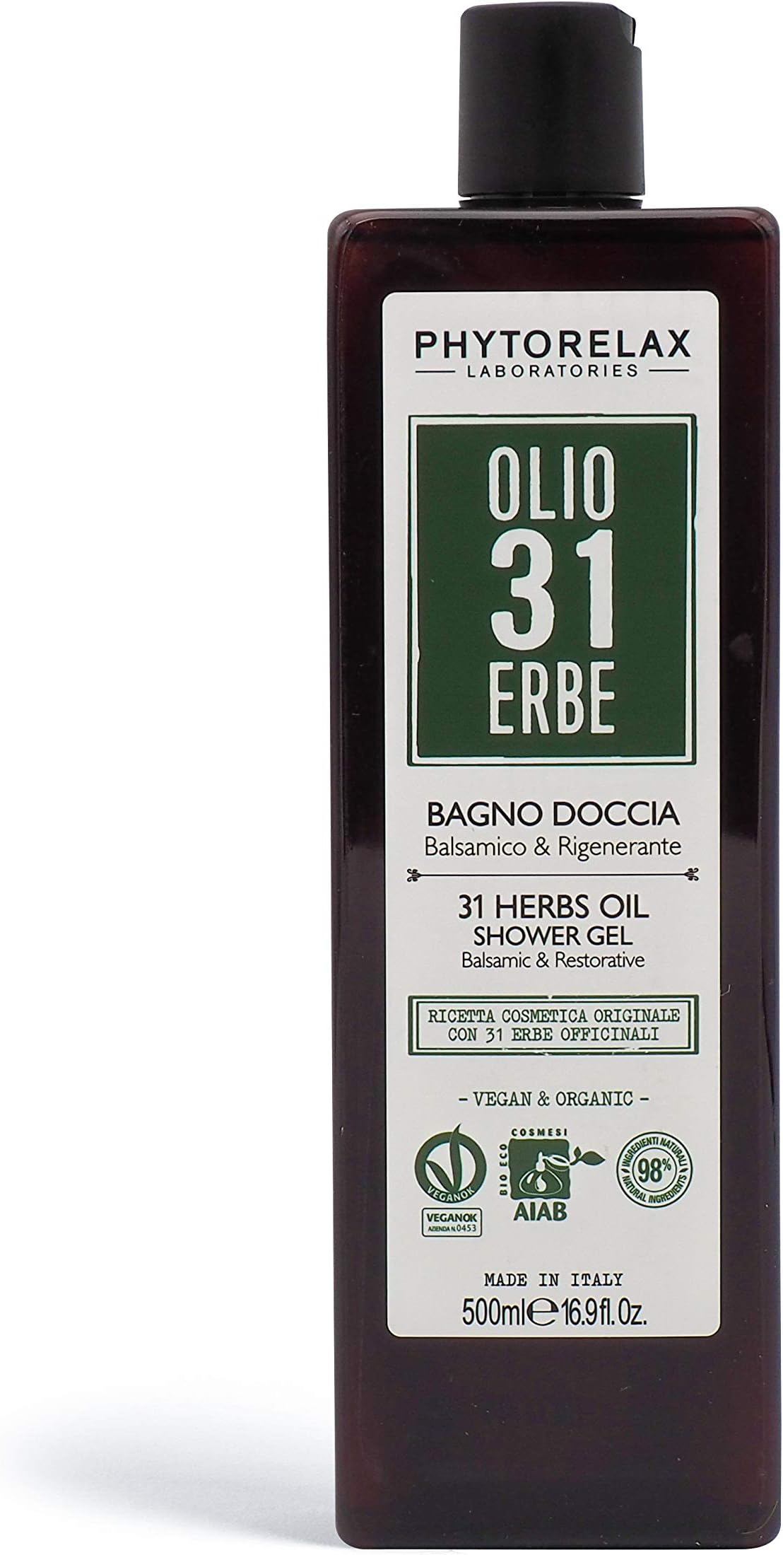 PhytorelaxLaboratories, Olio 31 Erbe Vegan & Organic - Bagno Doccia - Balsamico E Rigenerante - 500 ml