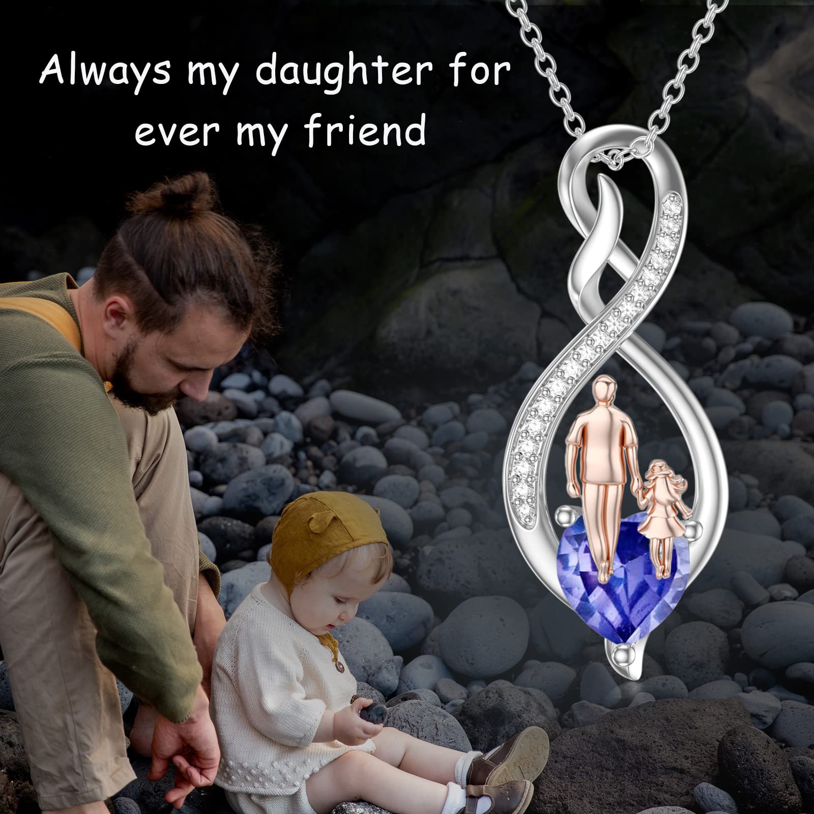 Collar para hija de Papá Mum de plata de ley para padre e hija, colgante de corazón infinito para hija, Plata esterlina