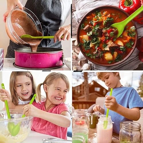 Miniatura 4 de Juego de 3 cucharas para remover para cocinar, cucharas de silicona de mango largo de 12 pulgadas, cucharas de mezcla antiadherentes para cocinar,