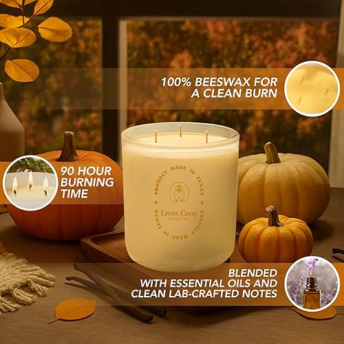 Miniatura 5 de Toasty Pumpkin Brulee - Vela en tarro de cera de abeja pura  Más de 90 horas de larga combustión velas perfumadas de diseño clásico para decoración