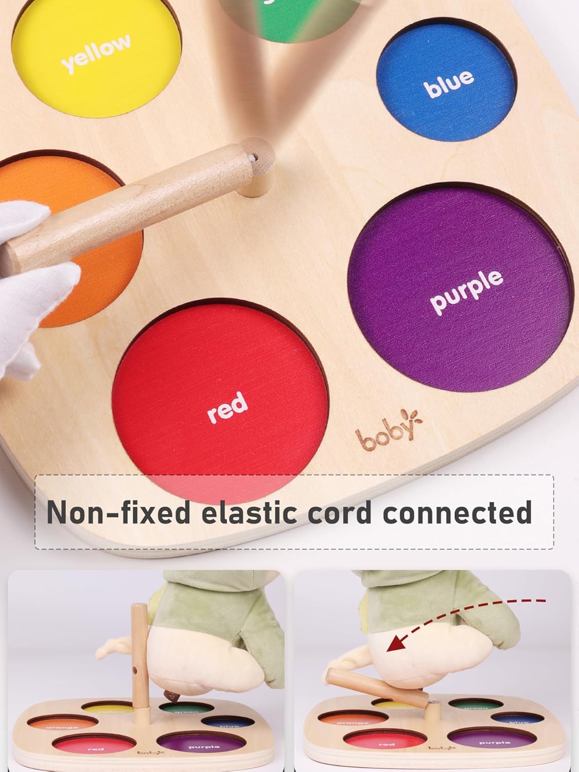 Dailyfunn Montessori Toys Wooden Rainbow Ring Stacker Color Size Learning Sorting Stacking Toy for Toddlers 1-3 Years Old image 6