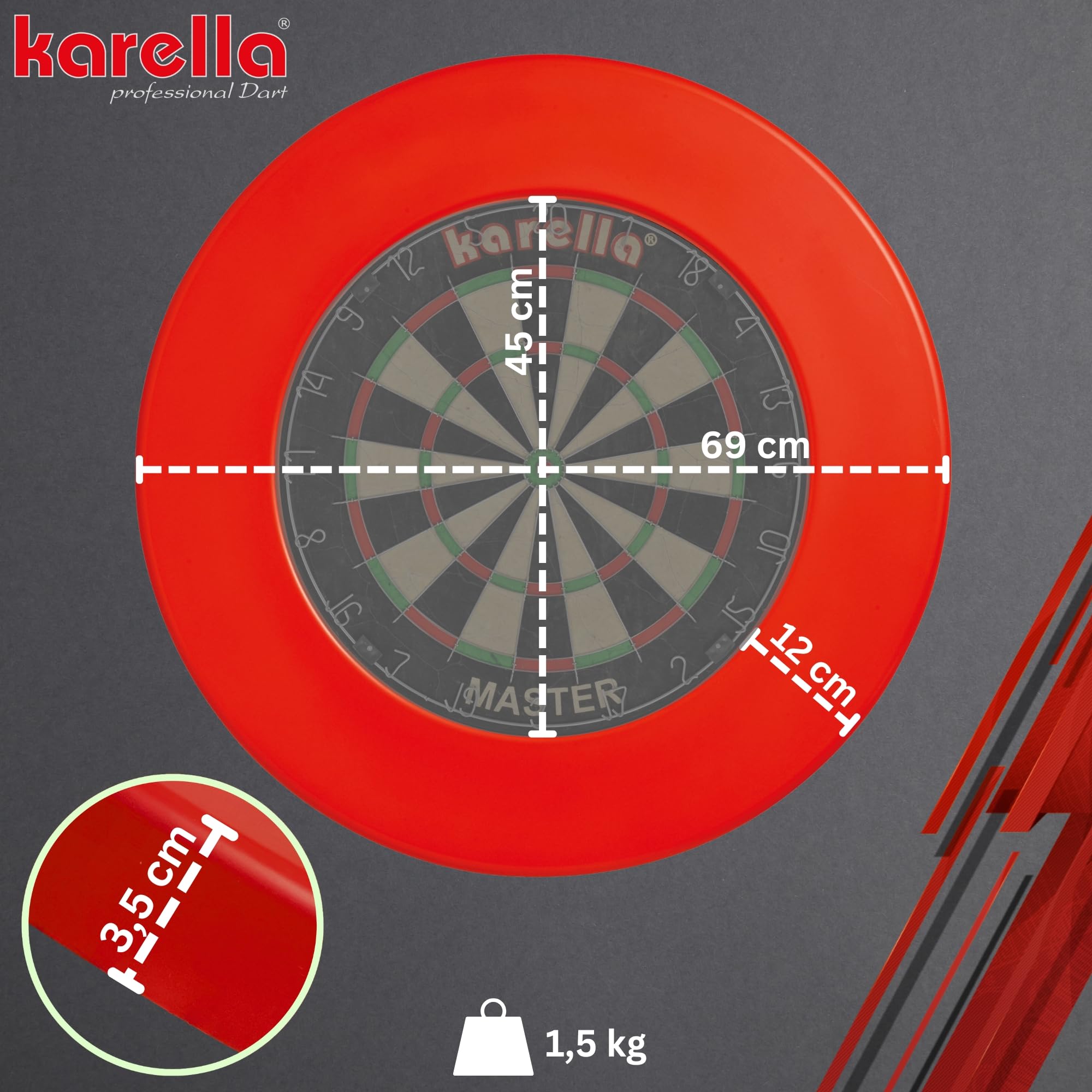 Karella 8076.03 Cible de fléchettes Surround/Anneau en PU Rouge