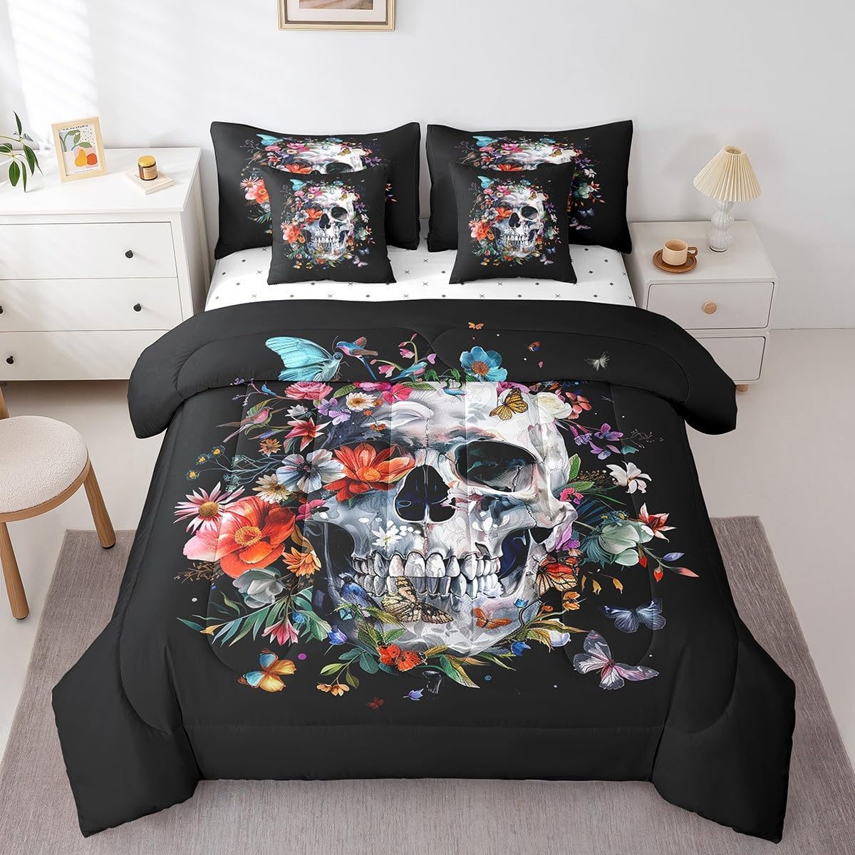 Erosebridal Twin Bed in a Bag Sun and Moon Comforter Set with Sheets 7-Pieces All Season Black White Galaxy Bedding Sets with Comforter, Cushion Covers, Flat Sheet, Fitted Sheet and Pillowcase