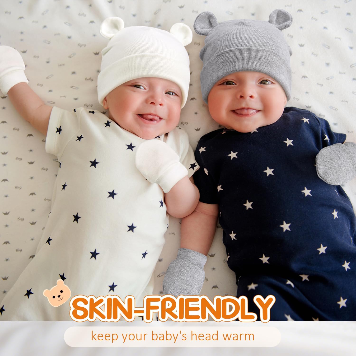Newborn Hat Mittens Baby Boys Girls Cotton Hat Gloves Set Infant Beanie for 0-6 Months - Image 6