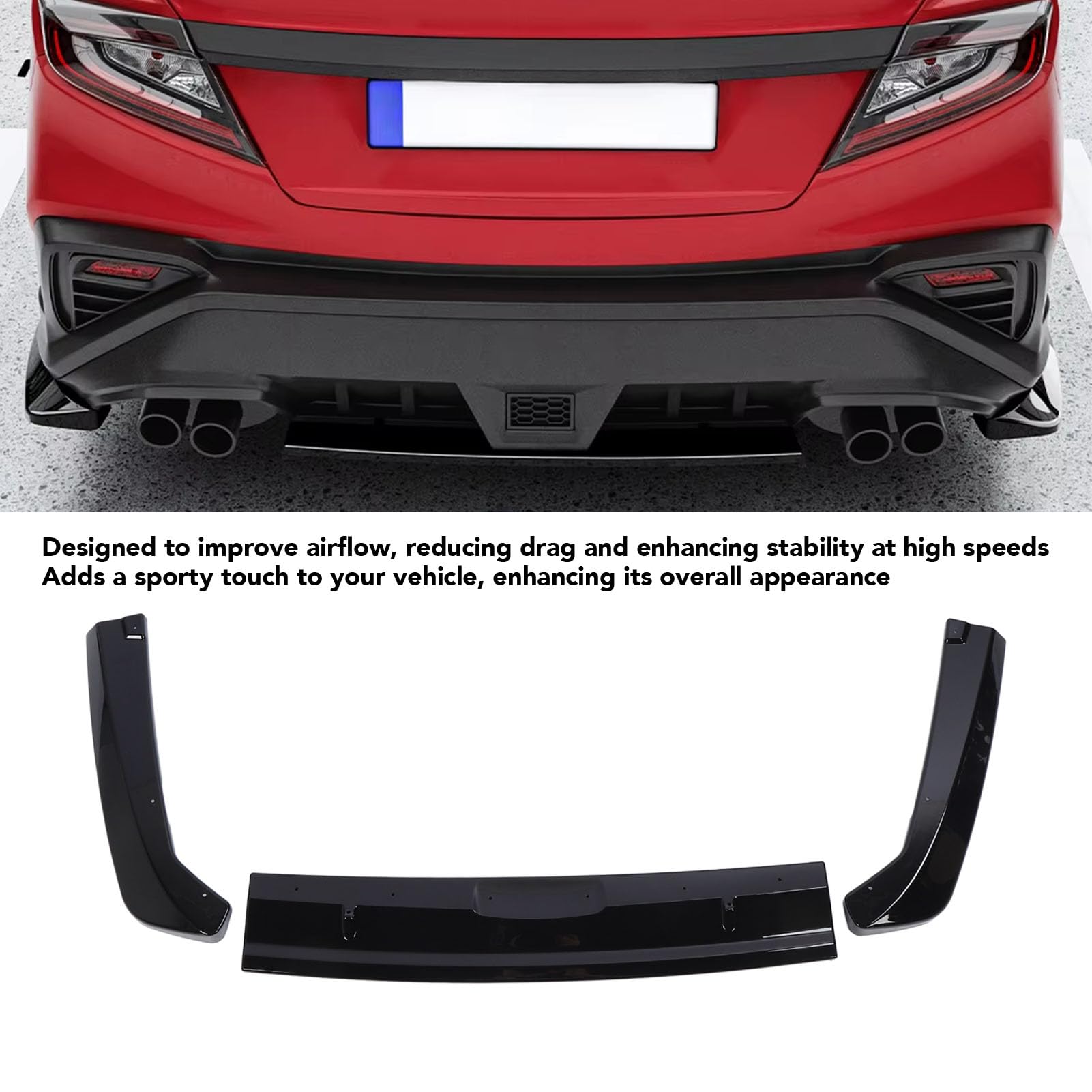 CHICIRIS Glossy Black 3 Pcs Rear Bumper Lip Splitter Kit for VB 2022